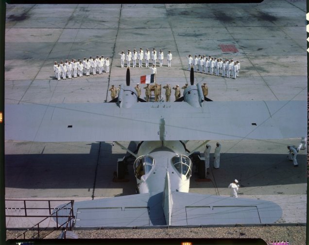 PBY_44_Vice Admiral Patrick N.L. Bellinger, USN, Stands in Center of Large Group of French and American Naval Officers at NAS, Norfolk, Virginia
